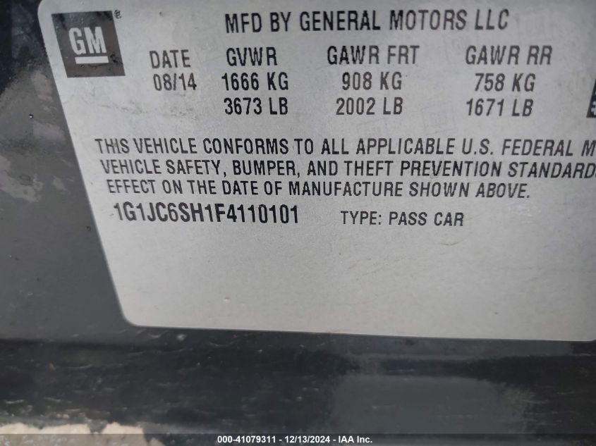 VIN 1G1JC6SH1F4110101 2015 Chevrolet Sonic, Lt Auto no.9