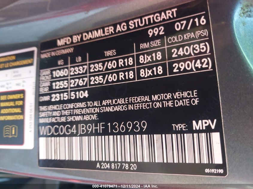 2017 MERCEDES-BENZ GLC 300 - WDC0G4JB9HF136939