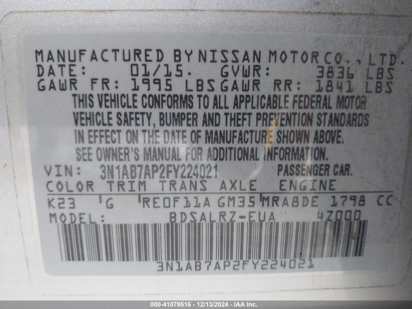 VIN 3N1AB7AP2FY224021 2015 Nissan Sentra, SR no.9