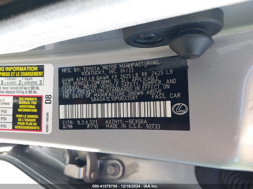 VIN 58ADA1C10PU033581 2023 Lexus ES, 300H no.9