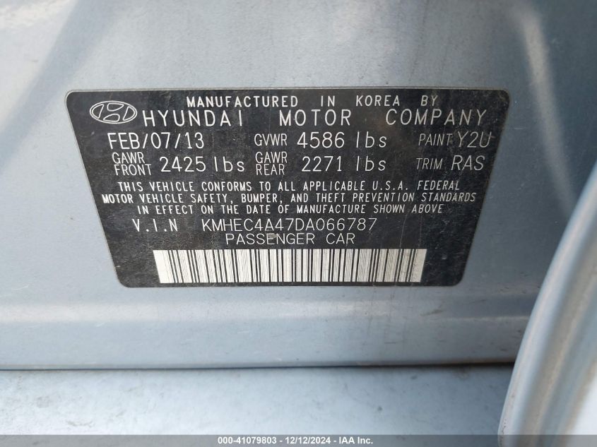 VIN KMHEC4A47DA066787 2013 HYUNDAI SONATA HYBRID no.9