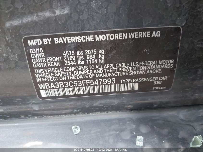 VIN WBA3B3C53FF547993 2015 BMW 3 Series, 328I Xdrive no.9