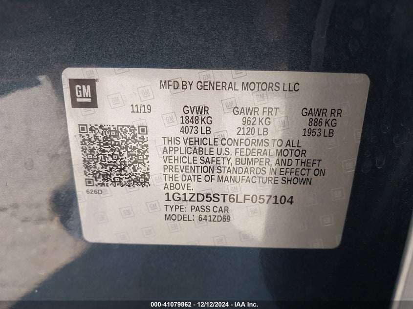 2020 CHEVROLET MALIBU VIN: 1G1ZD5ST6LF057104