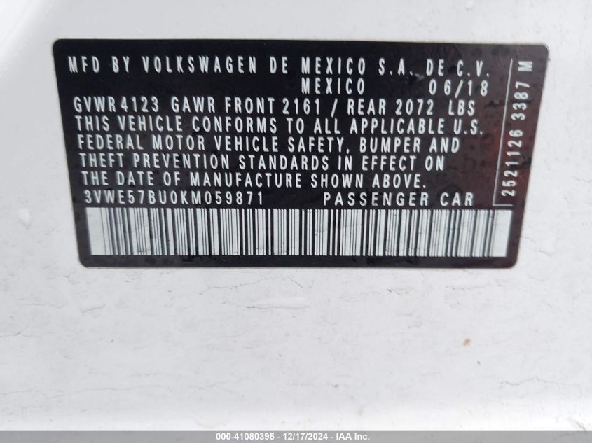 VIN 3VWE57BU0KM059871 2019 Volkswagen Jetta, Sel no.9