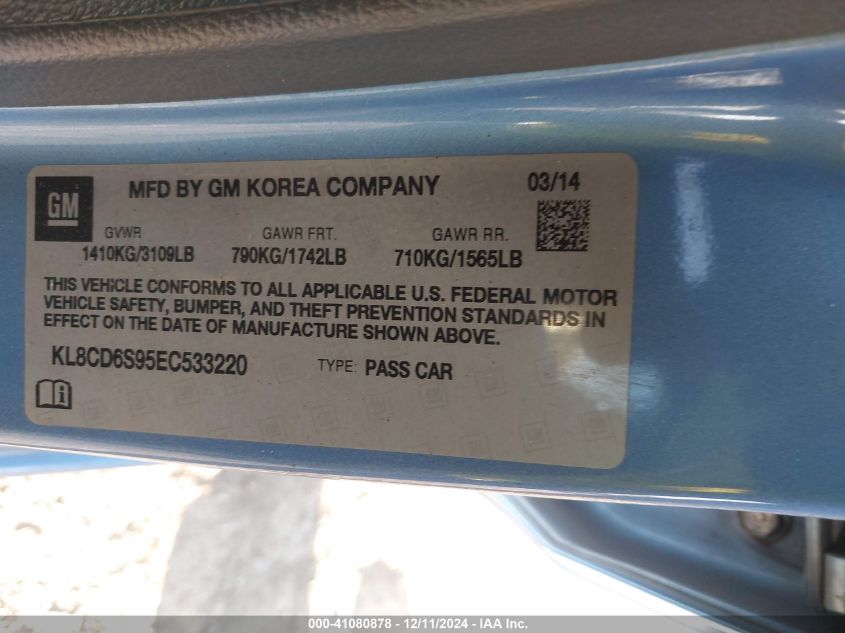 VIN KL8CD6S95EC533220 2014 CHEVROLET SPARK no.9