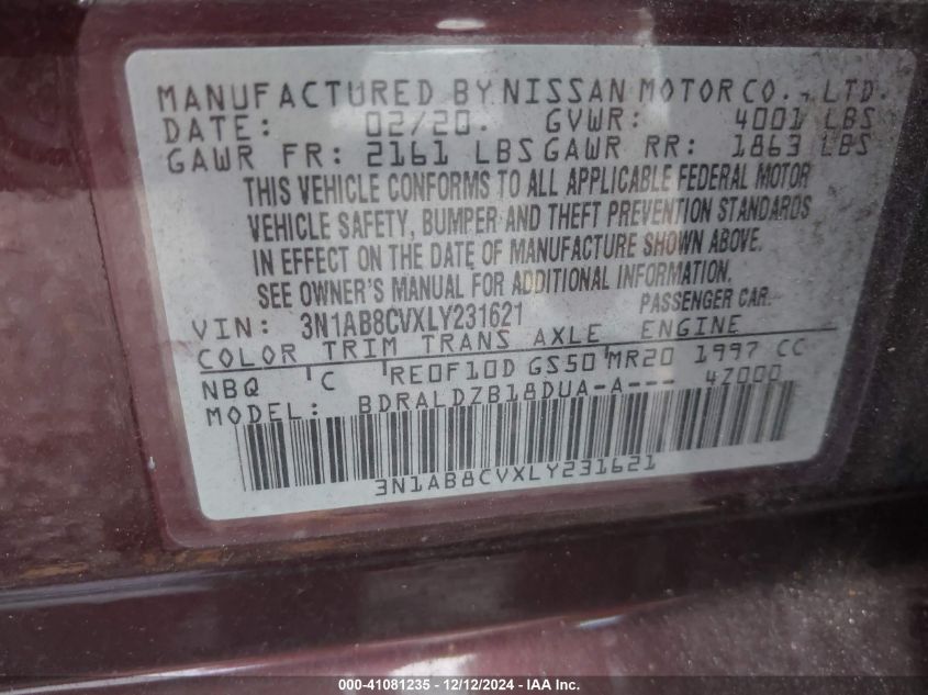 VIN 3N1AB8CVXLY231621 2020 NISSAN SENTRA no.9