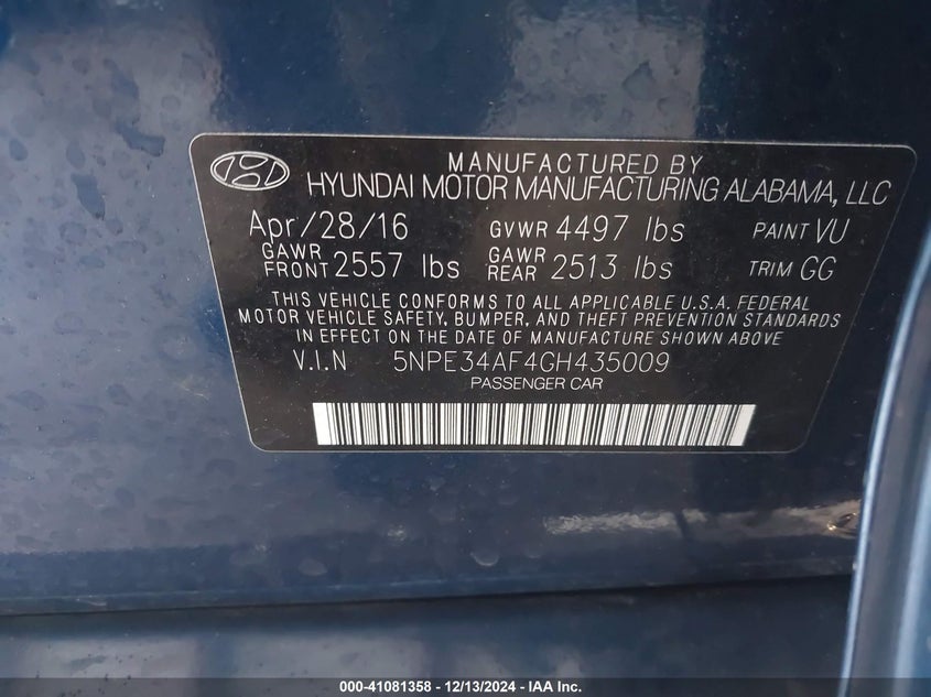 2016 HYUNDAI SONATA SPORT - 5NPE34AF4GH435009