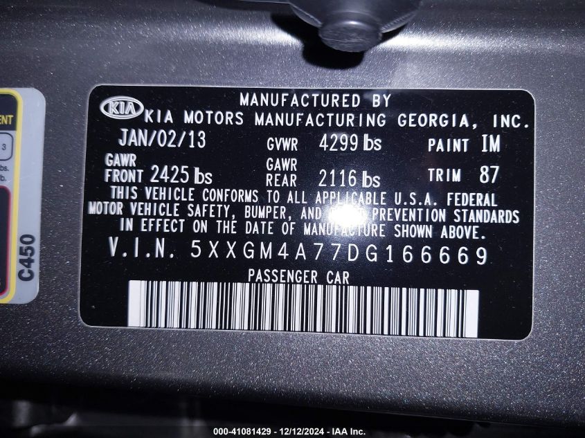 VIN 5XXGM4A77DG166669 2013 KIA OPTIMA no.9