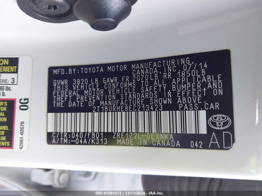 2014 TOYOTA COROLLA LE - 2T1BURHE8EC213423