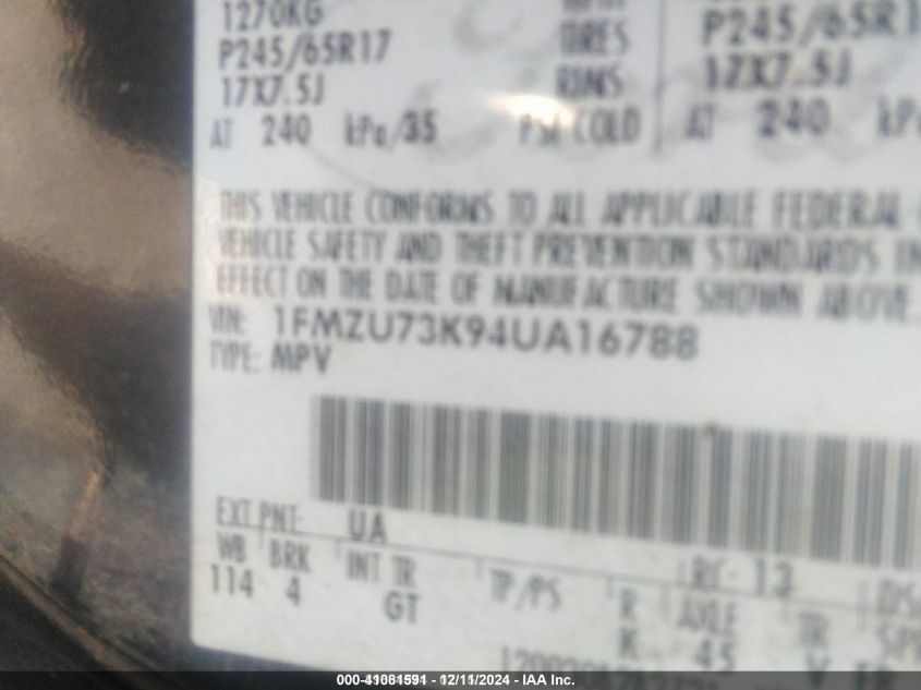 2004 Ford Explorer Nbx/Xlt VIN: 1FMZU73K94UA16788 Lot: 41081591