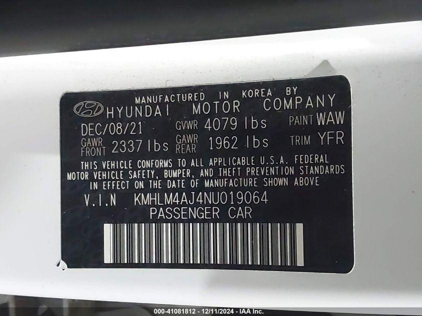 VIN KMHLM4AJ4NU019064 2022 HYUNDAI ELANTRA HYBRID no.9