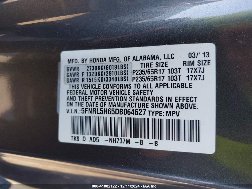 2013 HONDA ODYSSEY EX-L - 5FNRL5H65DB064627