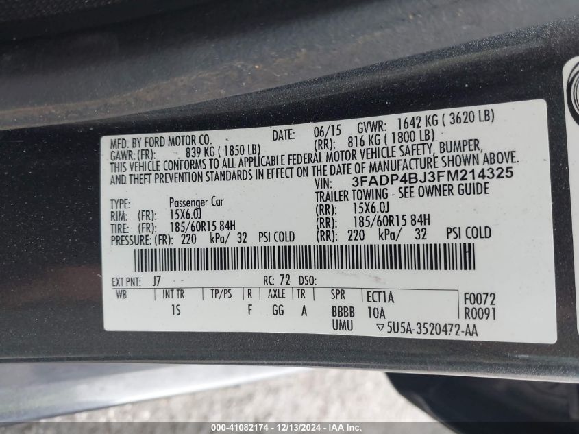 VIN 3FADP4BJ3FM214325 2015 FORD FIESTA no.9