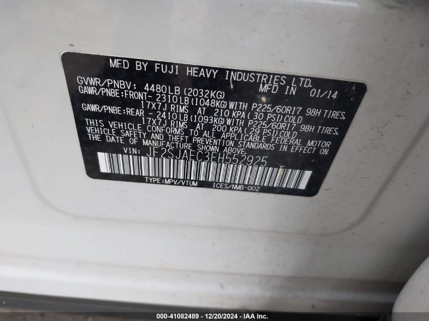 VIN JF2SJAEC3EH552925 2014 Subaru Forester, 2.5I Pr... no.9