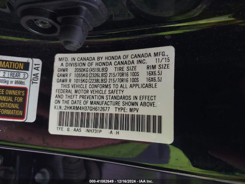 VIN 2HKRM4H37GH612677 2016 HONDA CR-V no.9