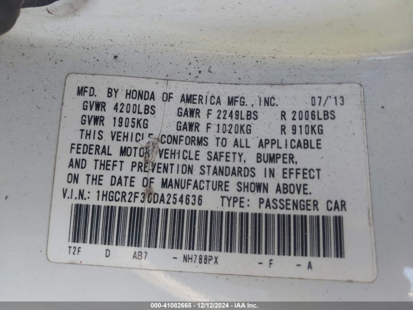 VIN 1HGCR2F36DA254636 2013 HONDA ACCORD no.9