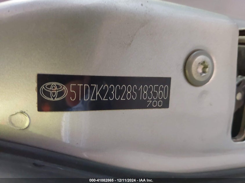 2008 Toyota Sienna Ce/Le VIN: 5TDZK23C28S183560 Lot: 41082865