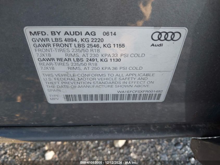 VIN WA1EFCFSXFR001492 2015 Audi Q3, 2.0T Premium Plus no.9