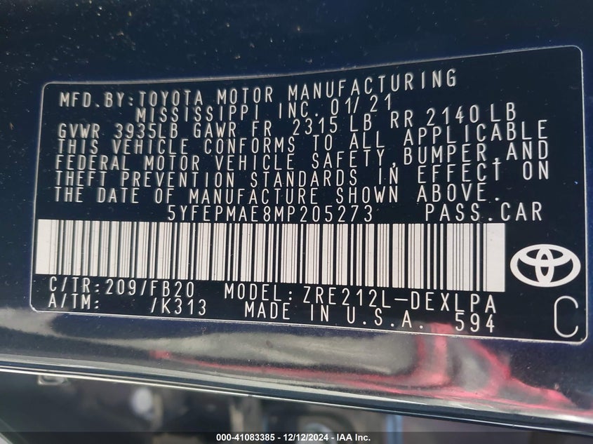 2021 TOYOTA COROLLA LE - 5YFEPMAE8MP205273