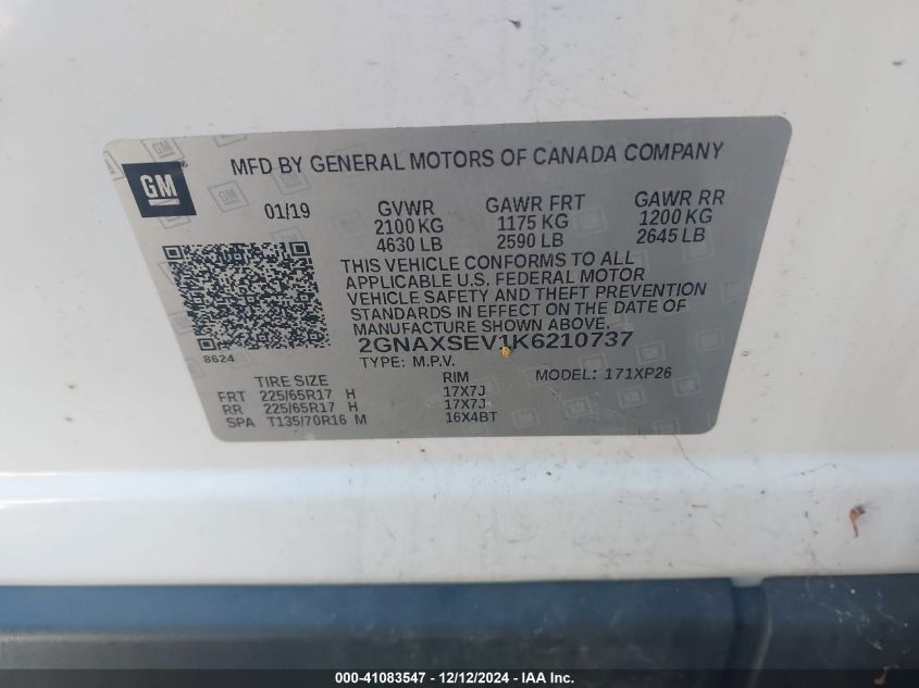 VIN 2GNAXSEV1K6210737 2019 Chevrolet Equinox, LS no.8