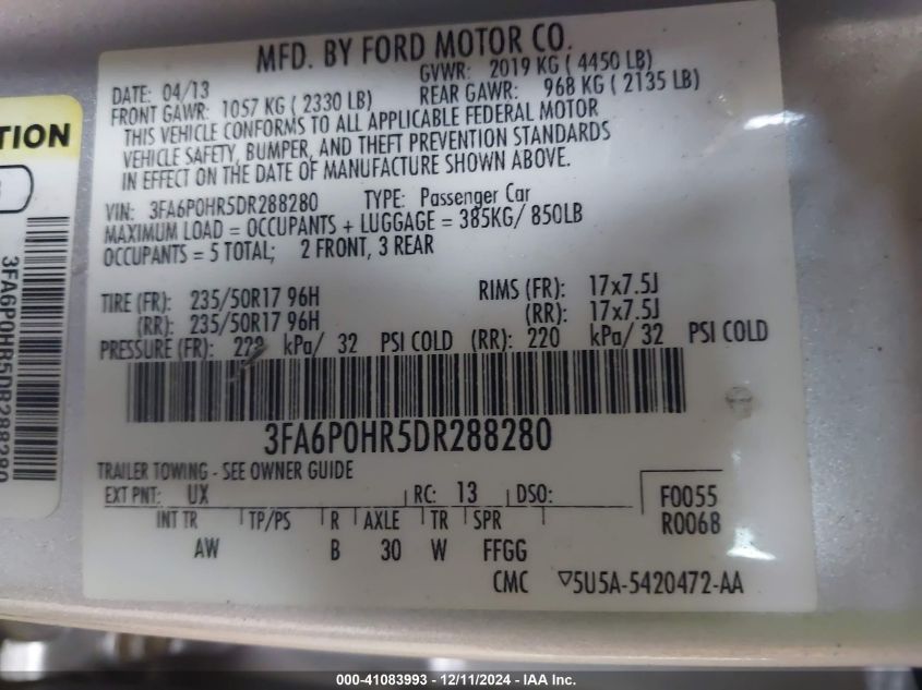 VIN 3FA6P0HR5DR288280 2013 Ford Fusion, SE no.9