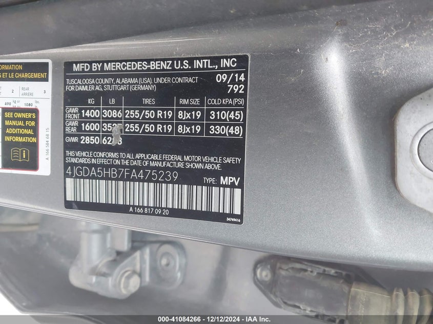 2015 MERCEDES-BENZ ML 350 4MATIC - 4JGDA5HB7FA475239