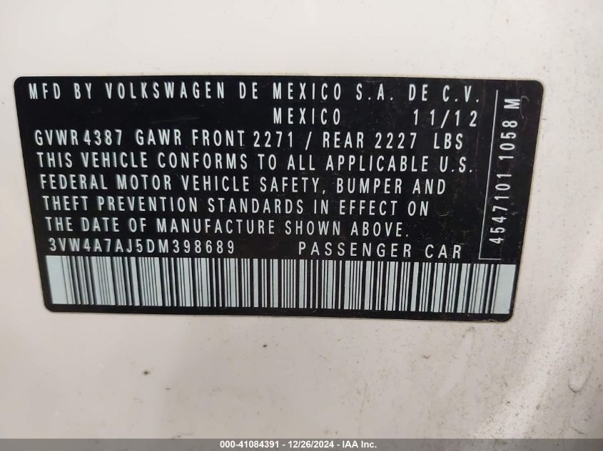 VIN 3VW4A7AJ5DM398689 2013 VOLKSWAGEN JETTA no.9