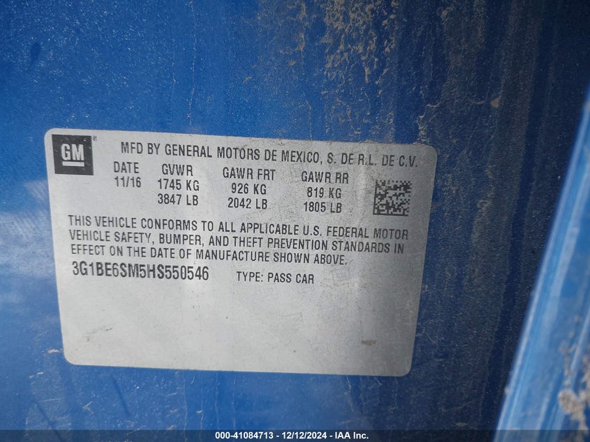 2017 CHEVROLET CRUZE LT AUTO - 3G1BE6SM5HS550546