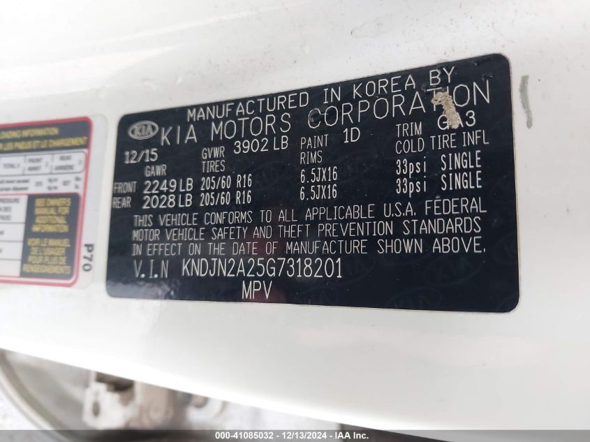 VIN KNDJN2A25G7318201 2016 KIA Soul no.9