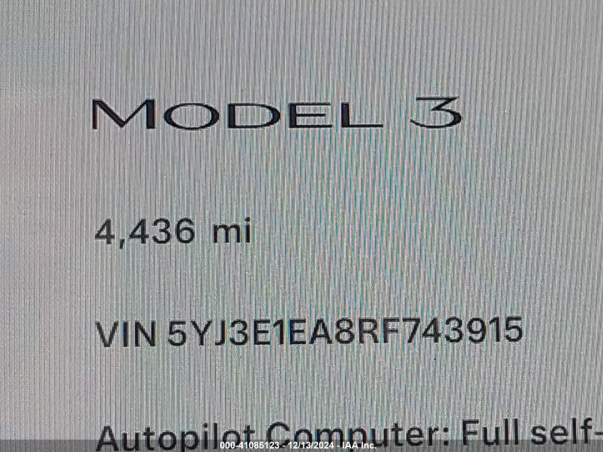 2024 TESLA MODEL 3 LONG RANGE DUAL MOTOR ALL-WHEEL DRIVE/REAR-WHEEL DRIVE - 5YJ3E1EA8RF743915