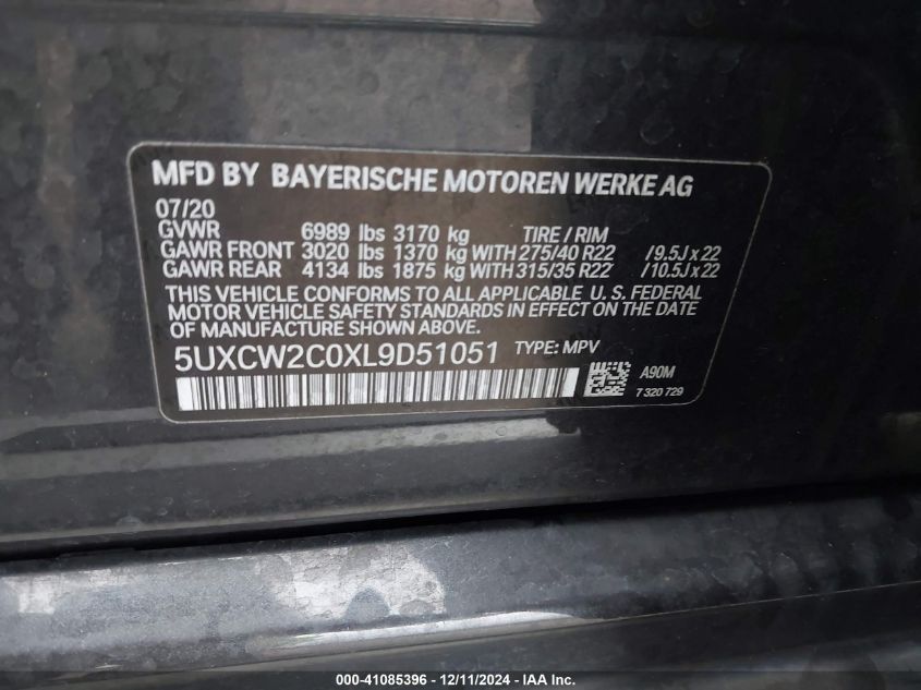 VIN 5UXCW2C0XL9D51051 2020 BMW X7, Xdrive40I no.9