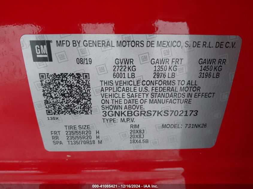 2019 CHEVROLET BLAZER 2LT - 3GNKBGRS7KS702173