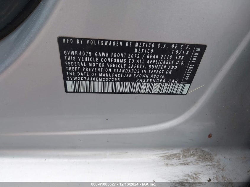 2014 VOLKSWAGEN JETTA VIN: 3VW2K7AJ0EM237298
