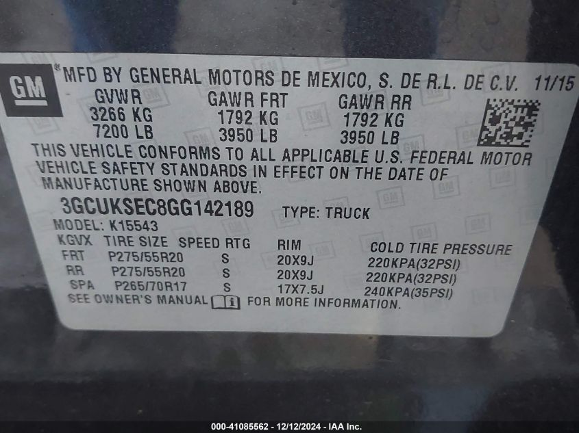 VIN 3GCUKSEC8GG142189 2016 CHEVROLET SILVERADO 1500 no.9