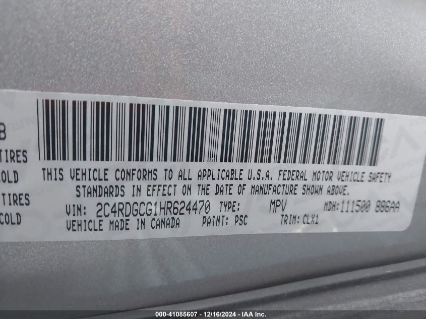 VIN 2C4RDGCG1HR624470 2017 DODGE GRAND CARAVAN no.9