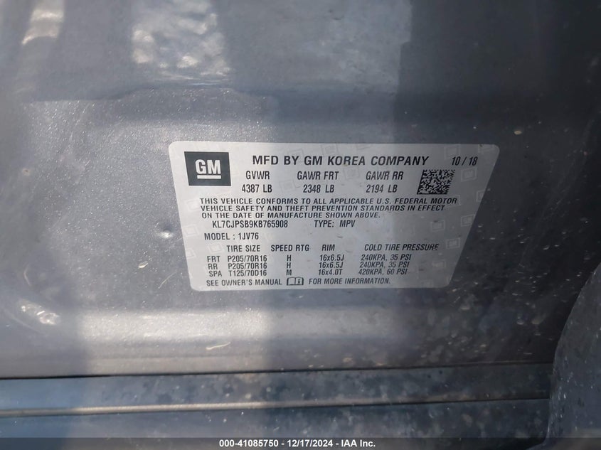 2019 CHEVROLET TRAX LT - KL7CJPSB9KB765908