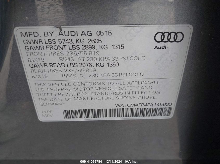 VIN WA1CMAFP4FA145633 2015 AUDI Q5 no.9