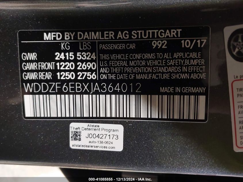 VIN WDDZF6EBXJA364012 2018 Mercedes-Benz AMG E 43,... no.9