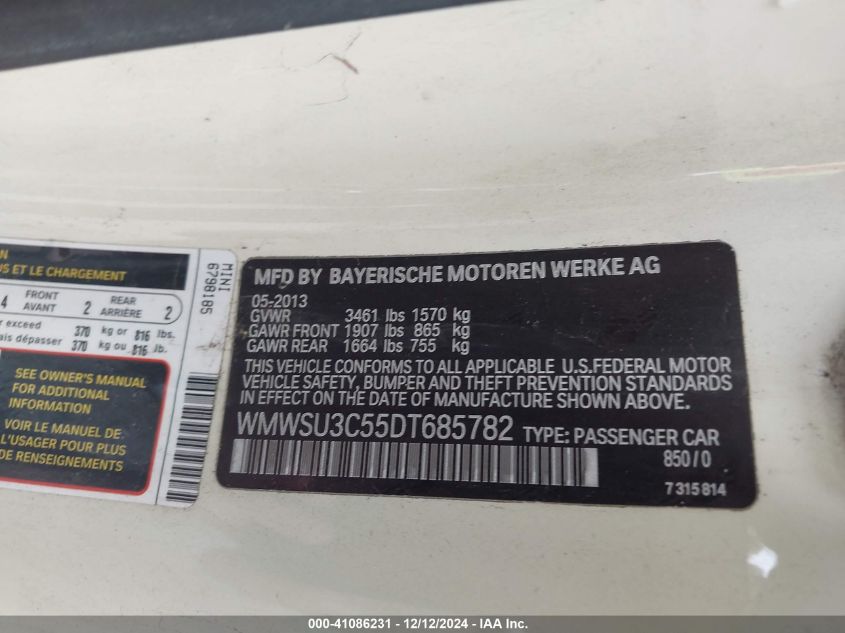 2013 MINI HARDTOP COOPER - WMWSU3C55DT685782