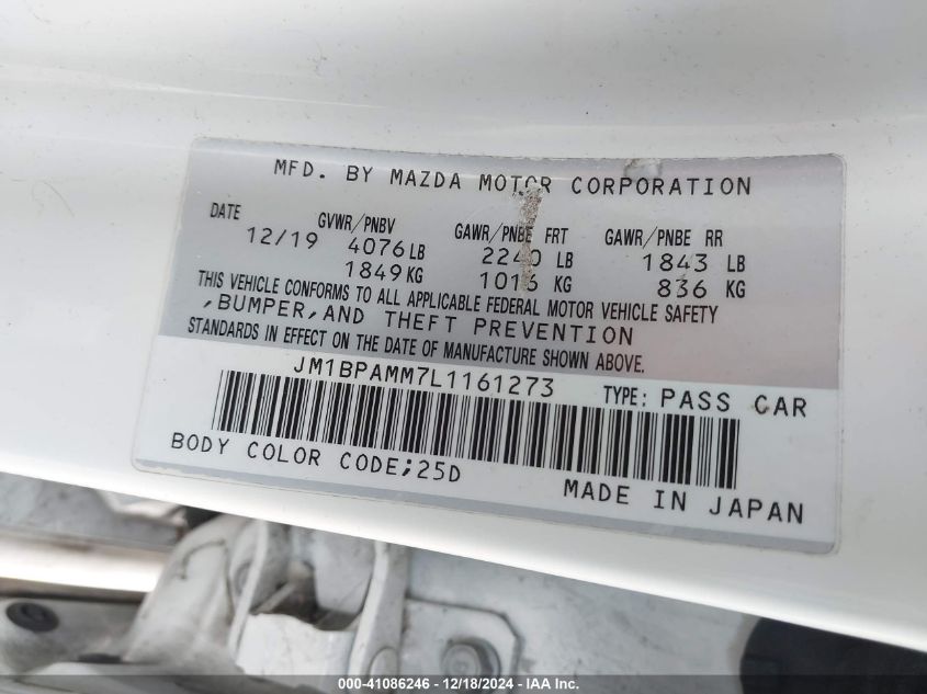 VIN JM1BPAMM7L1161273 2020 MAZDA MAZDA3 no.9