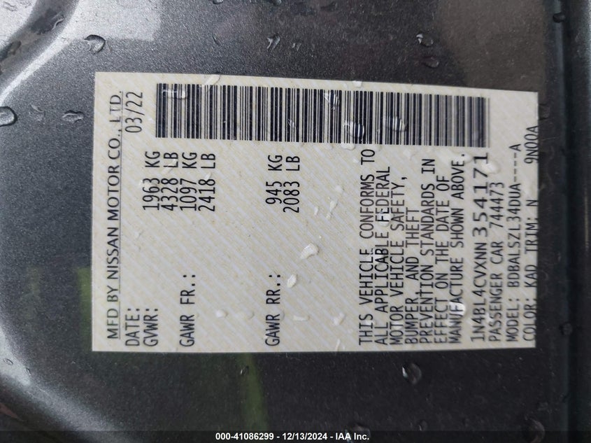 2022 NISSAN ALTIMA SR FWD - 1N4BL4CVXNN354171