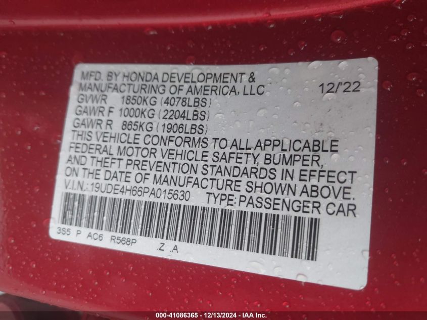 VIN 19UDE4H66PA015630 2023 Acura Integra, A-Spec W/... no.9