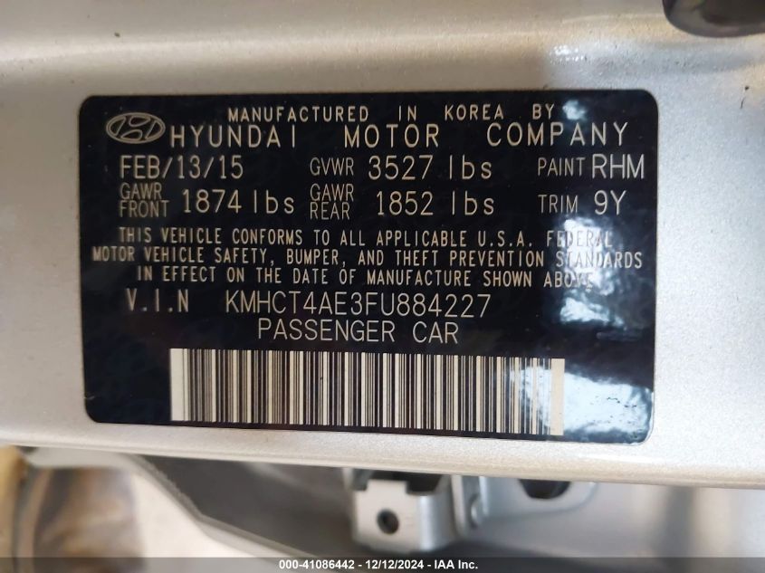 VIN KMHCT4AE3FU884227 2015 HYUNDAI ACCENT no.9