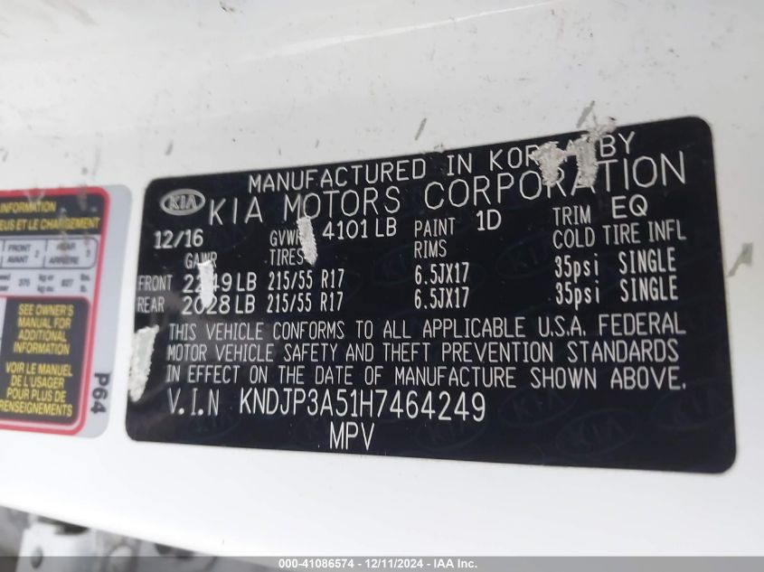 VIN KNDJP3A51H7464249 2017 KIA SOUL no.9