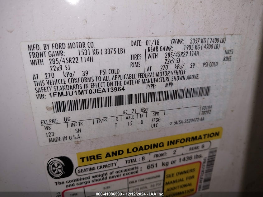 2018 FORD EXPEDITION PLATINUM - 1FMJU1MT0JEA13964