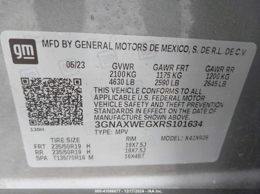 VIN 3GNAXWEGXRS101634 2024 Chevrolet Equinox, Awd Rs no.9