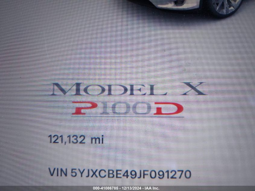 2018 Tesla Model X 100D/75D/P100D VIN: 5YJXCBE49JF091270 Lot: 41086785