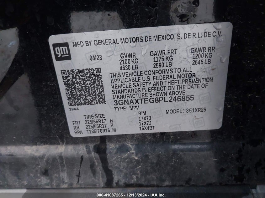 VIN 3GNAXTEG8PL246855 2023 CHEVROLET EQUINOX AWD 2FL