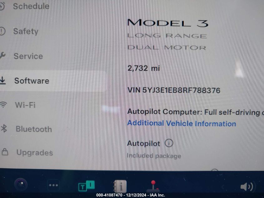 2024 Tesla Model 3 Long Range Dual Motor All-Wheel Drive VIN: 5YJ3E1EB8RF788376 Lot: 41087470