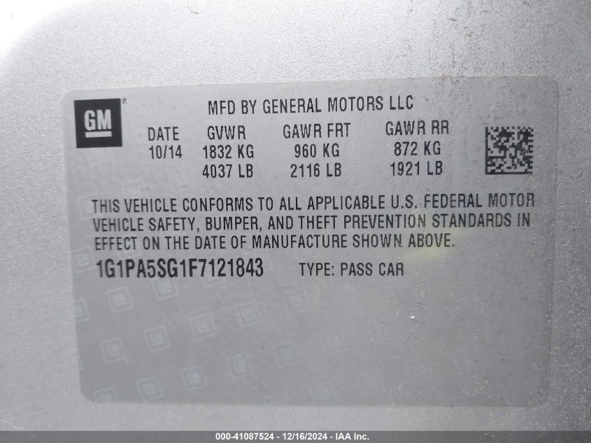 VIN 1G1PA5SG1F7121843 2015 CHEVROLET CRUZE no.9